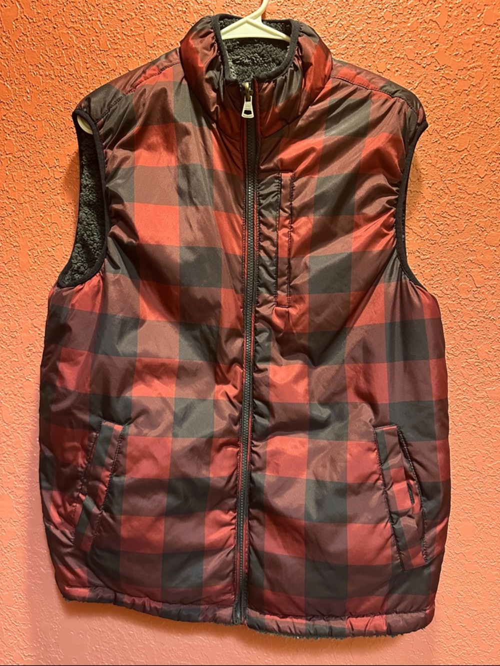 Men's Red and Black Buffalo Plaid Puffer Vest